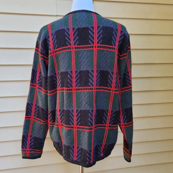 VTG Liz Baker Multicolor Plaid Cardigan Sweater Pockets Gold Buttons Grandma - Picture 10 of 13
